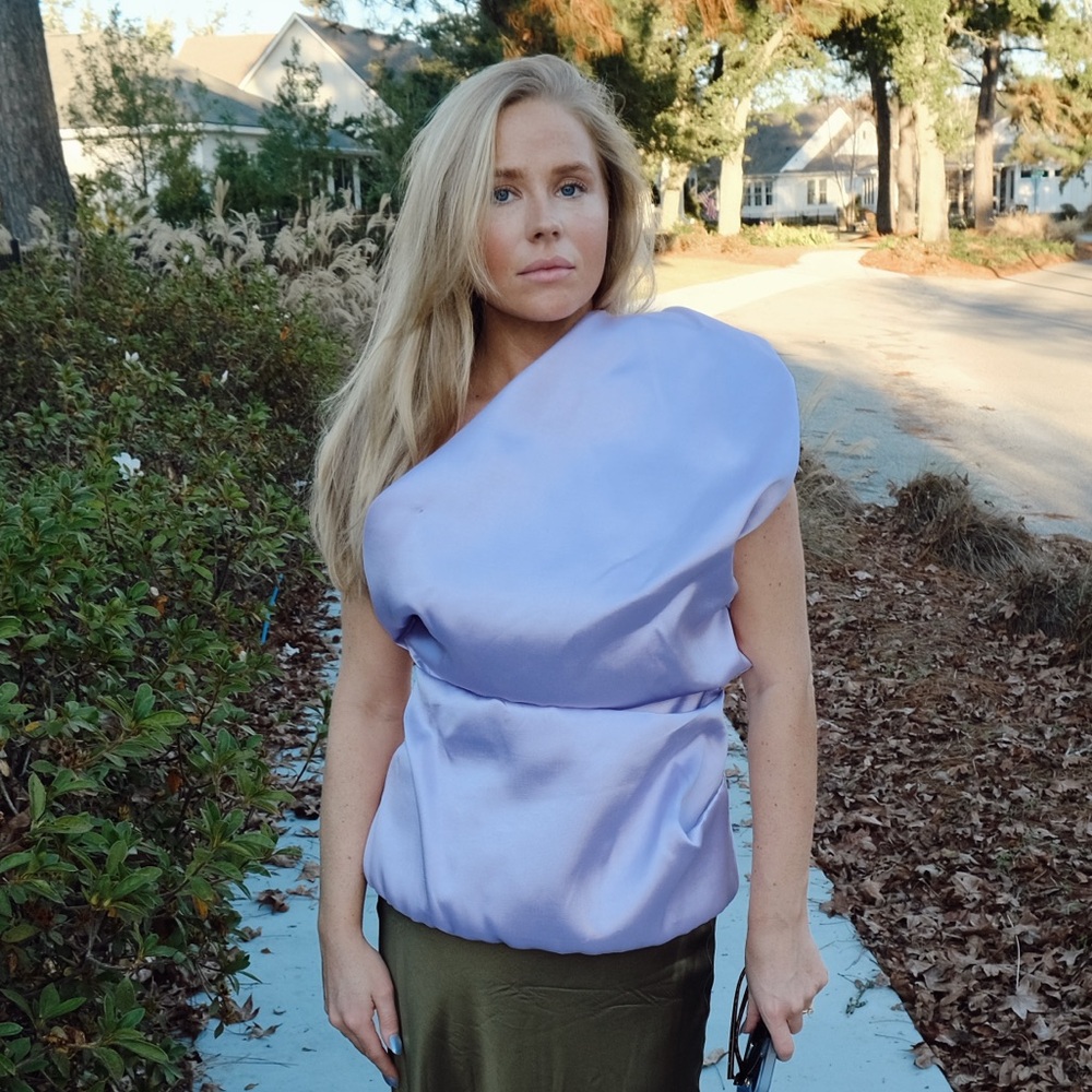 MARQUES ALMEIDA LILAC MIKADO SLEEVELESS DRAPED TOP